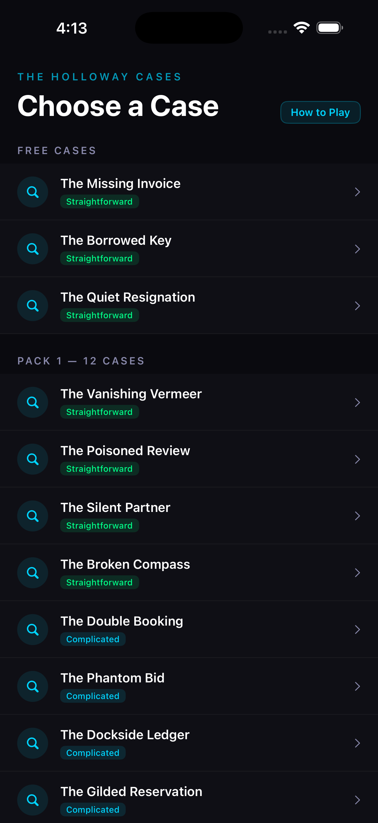 Case selection screen